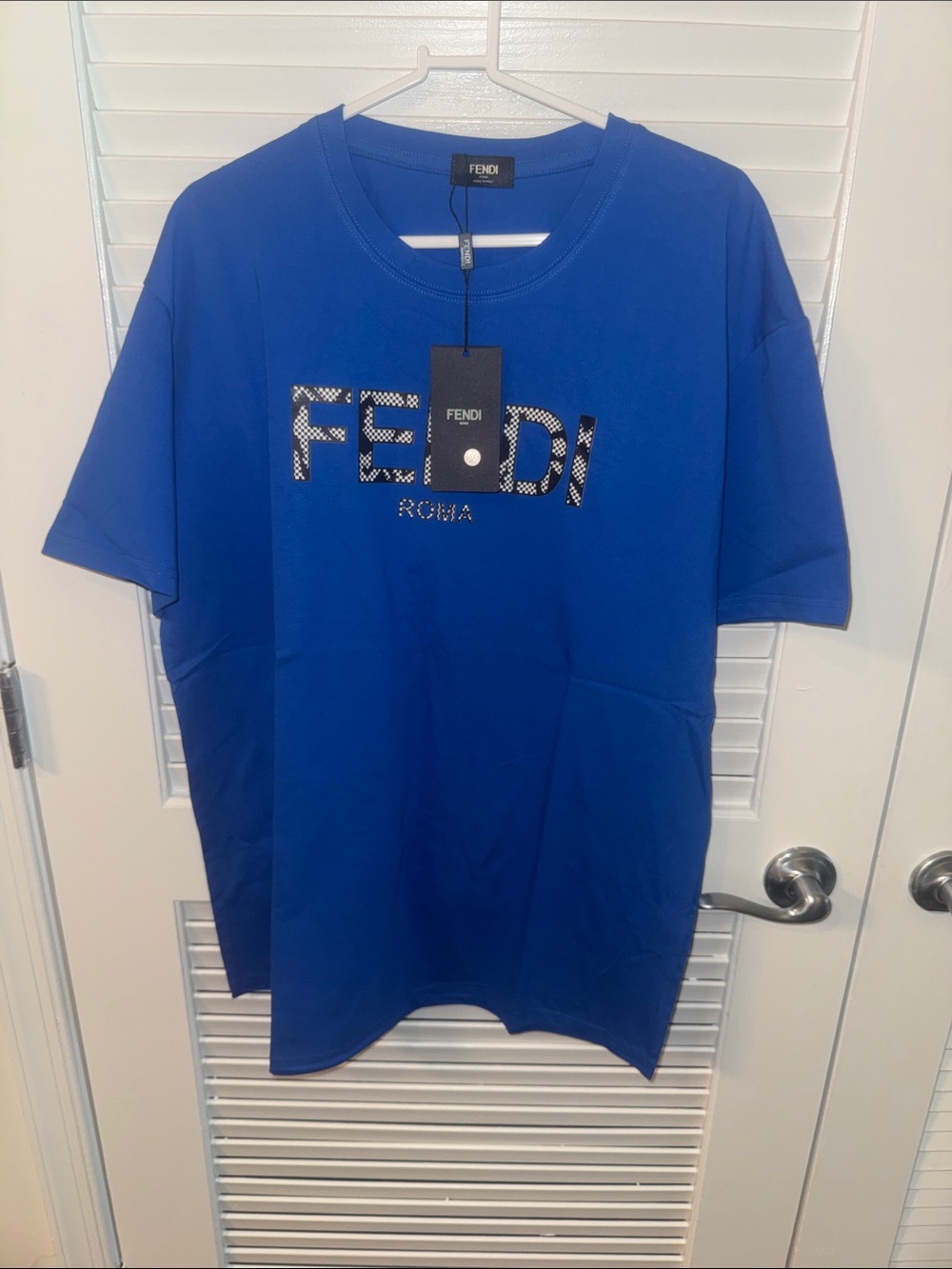 New! Fendi Men's Royal Blue Logo Tee